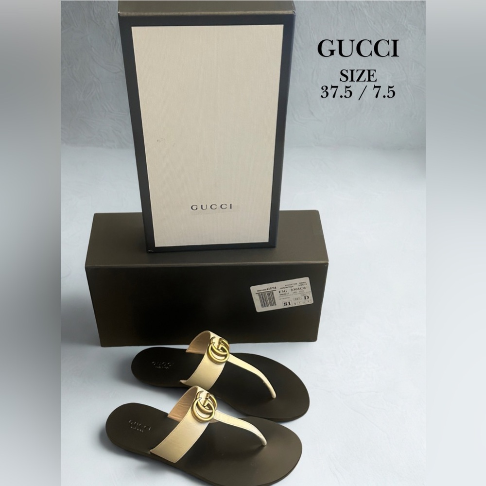 NEW GUCCI Marmont GG Thong Leather Flip Flop Sandals (37.5 / 7.5)